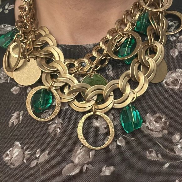 SIGNED OSCAR DE LA RENTA GOLD-PLATED ECLECTIC "GYPSY" DESIGN NECKLACE - Picture 3 of 3